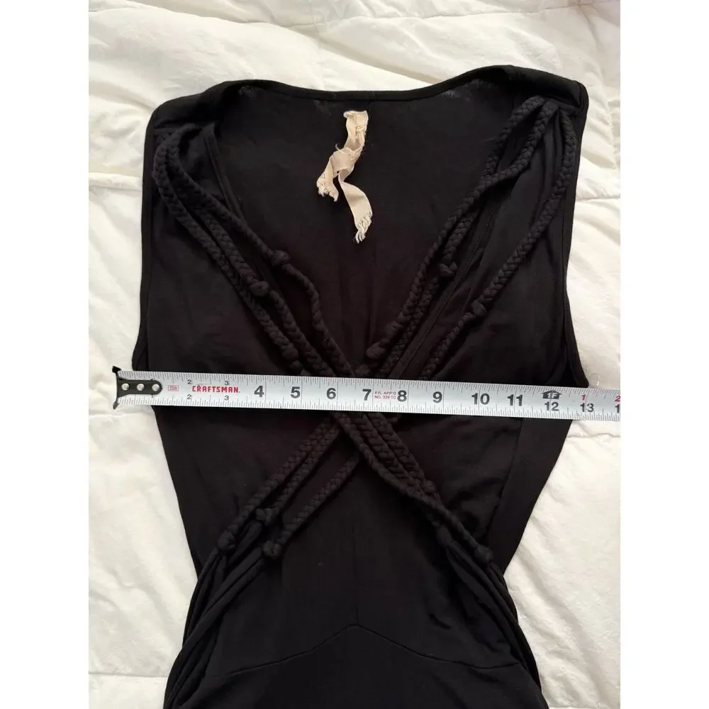 Anthropologie Bailey 44‎ Vintage Y2K Black Jersey Wrap Rope Boho Mini Dress Moto